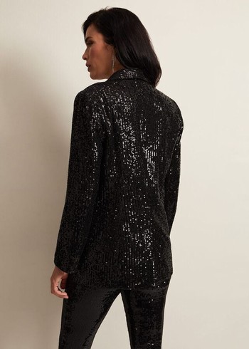 Phase Eight Ameera Sequin Soft Jackets Black USA | 6749205-KW